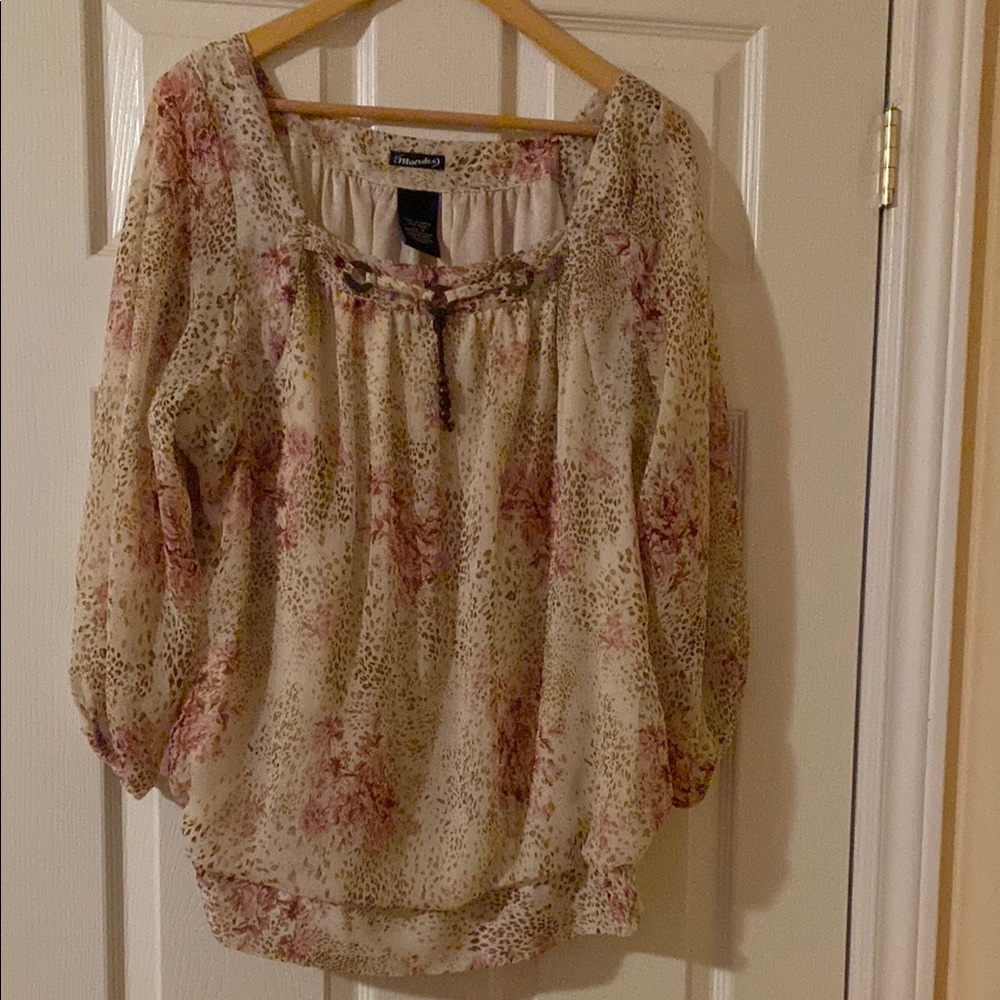 Mandee Cream Blouse with Tie Front and Billowy Sleeves